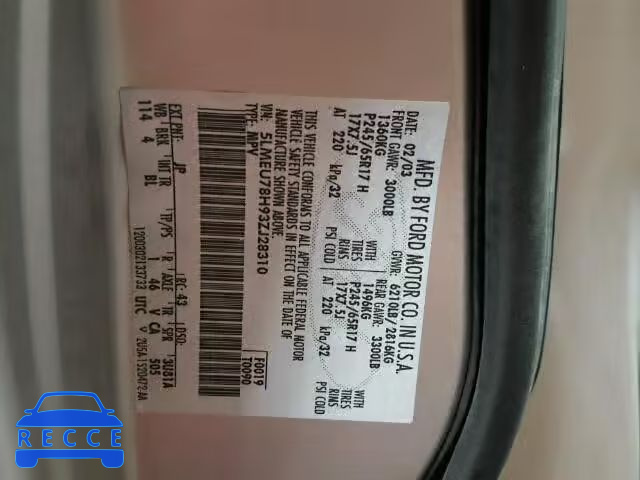 2003 LINCOLN AVIATOR 5LMEU78H93ZJ28310 зображення 9