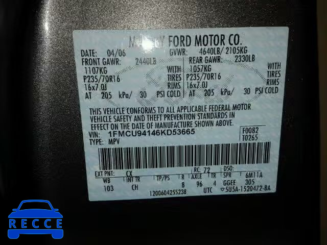 2006 FORD ESCAPE LIM 1FMCU94146KD53665 image 9