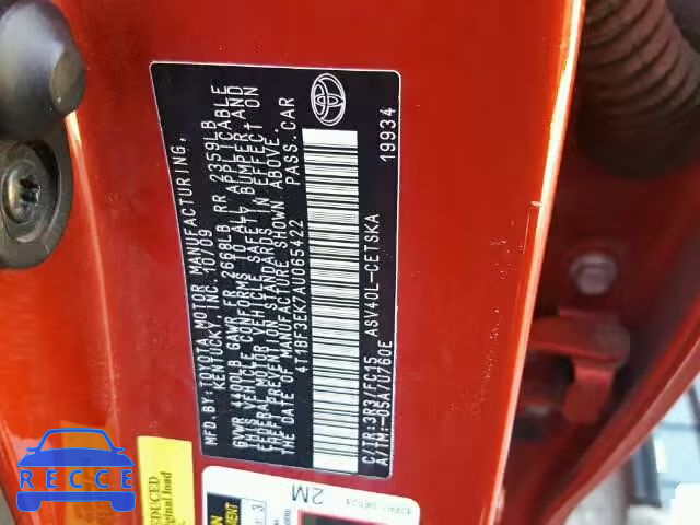 2010 TOYOTA CAMRY/SE/L 4T1BF3EK7AU065422 Bild 9