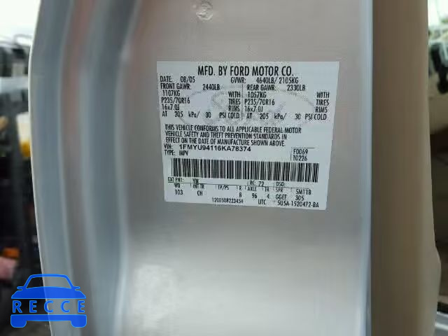 2006 FORD ESCAPE LIM 1FMYU94116KA78374 image 9