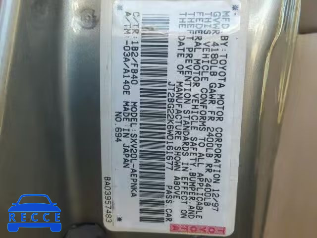 1998 TOYOTA CAMRY CE/L JT2BG22K6W0161677 image 9