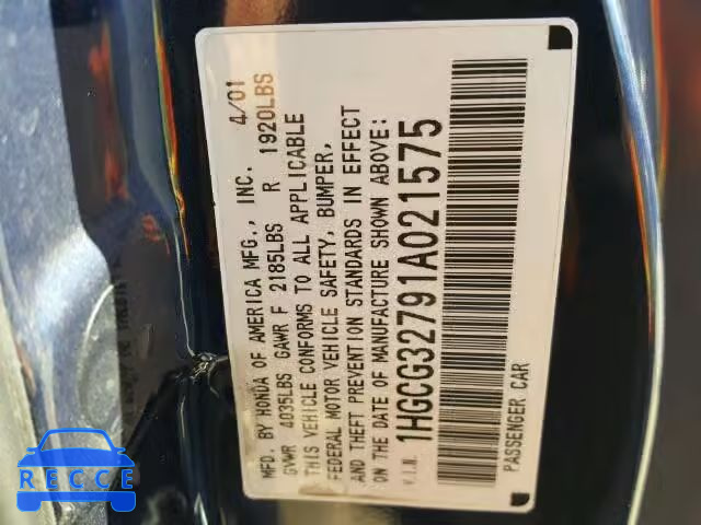 2001 HONDA ACCORD EX 1HGCG32791A021575 image 9