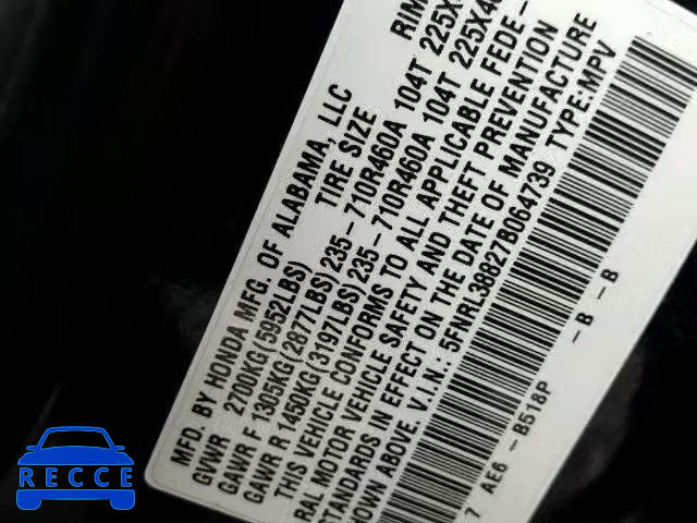 2007 HONDA ODYSSEY TO 5FNRL38827B064739 image 9