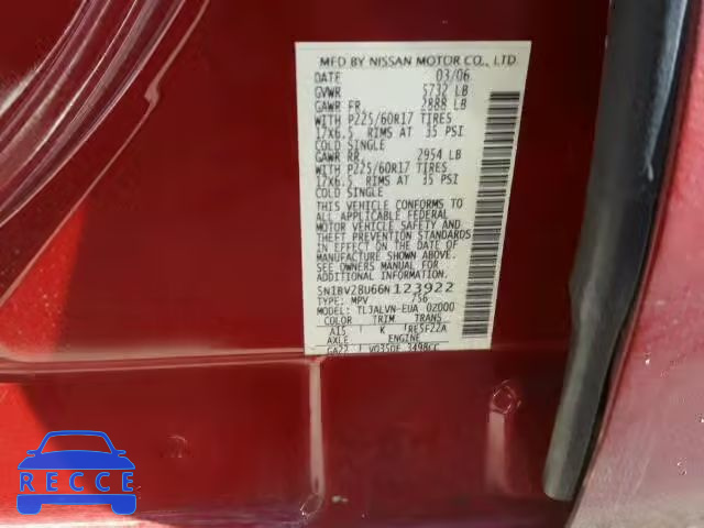 2006 NISSAN QUEST S/SE 5N1BV28U66N123922 зображення 9
