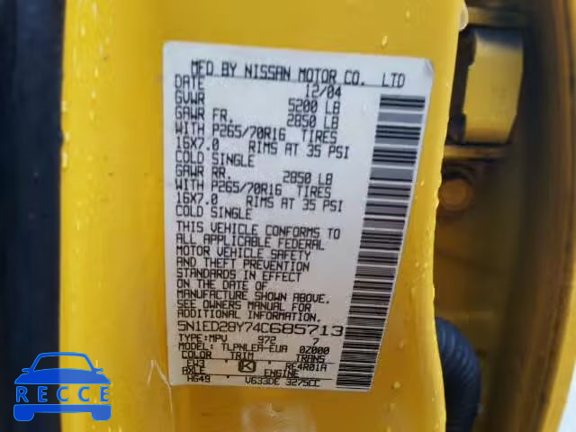 2004 NISSAN XTERRA XE/ 5N1ED28Y74C685713 image 9