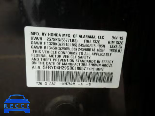 2016 ACURA MDX 5FRYD4H29GB018057 image 9