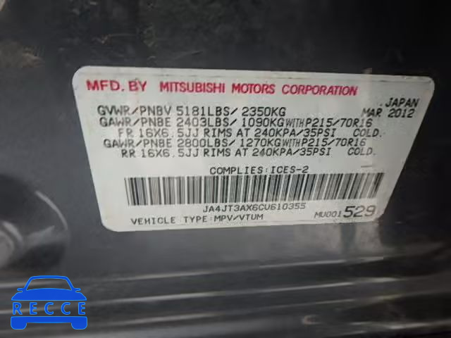 2012 MITSUBISHI OUTLANDER JA4JT3AX6CU610355 image 9