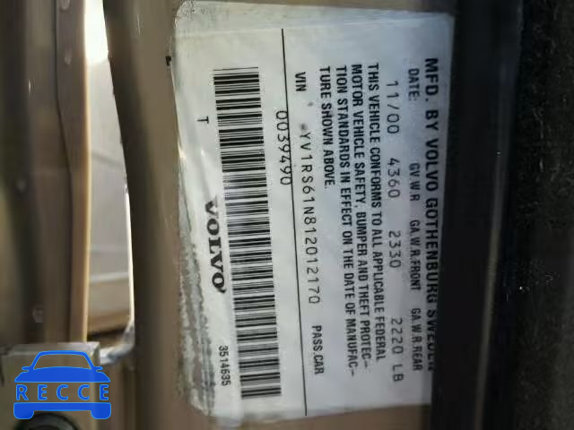 2001 VOLVO S60 YV1RS61N812012170 image 9