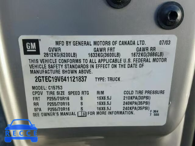2004 GMC SIERRA C15 2GTEC19V641121837 image 9