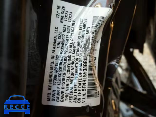 2016 HONDA ODYSSEY SE 5FNRL5H38GB050361 image 9