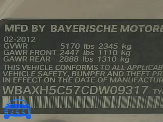 2012 BMW 528XI WBAXH5C57CDW09317 зображення 9