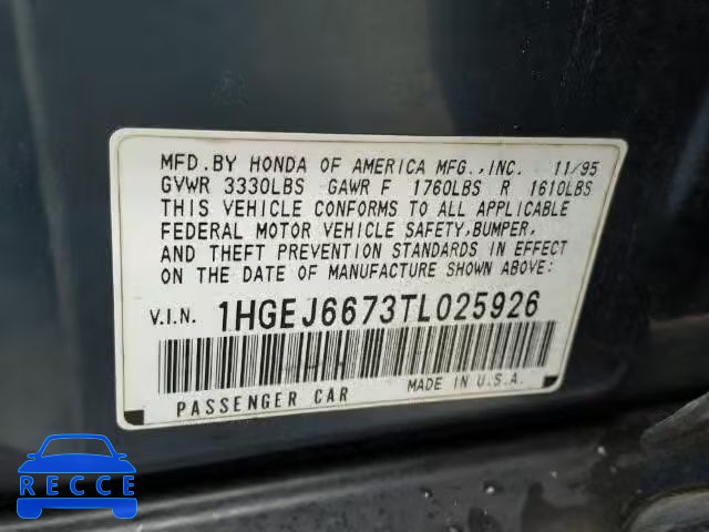 1996 HONDA CIVIC LX 1HGEJ6673TL025926 image 9