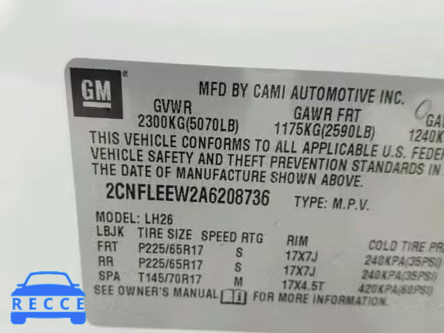 2010 CHEVROLET EQUINOX LT 2CNFLEEW2A6208736 image 9