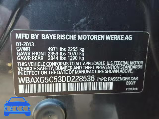 2013 BMW 528I WBAXG5C53DD228536 зображення 9