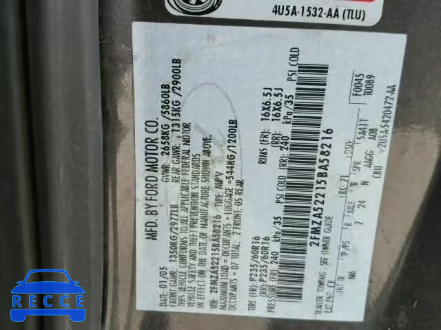 2005 FORD FREESTAR S 2FMZA52215BA58216 image 9