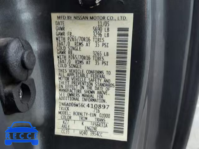 2006 NISSAN FRONTIER S 1N6AD06W56C410897 image 9