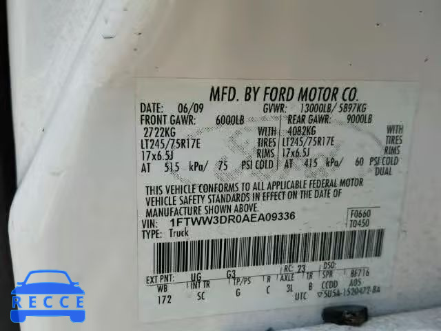 2010 FORD F350 SUPER 1FTWW3DR0AEA09336 image 9