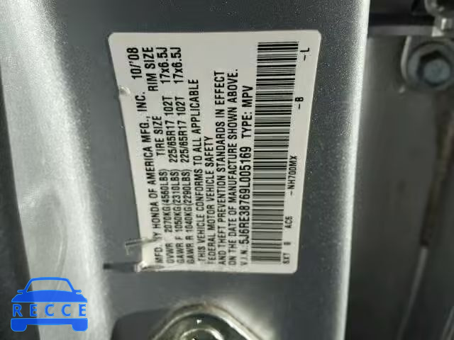 2009 HONDA CR-V EX-L 5J6RE38769L005169 image 9