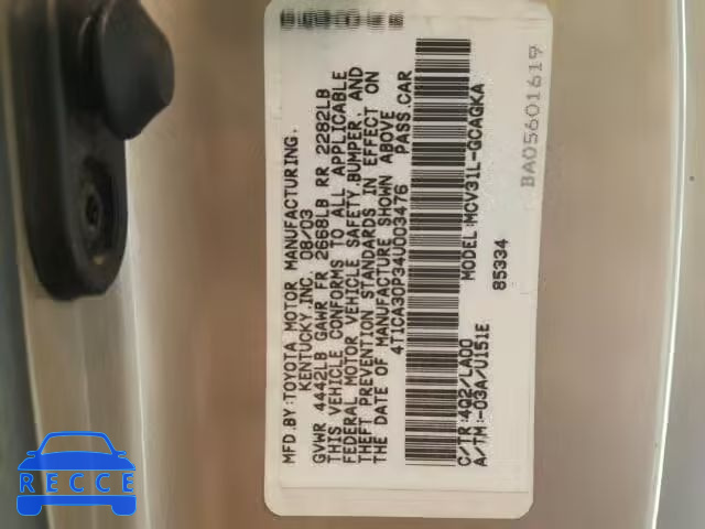 2004 TOYOTA CAMRY SOLA 4T1CA30P34U003476 image 9