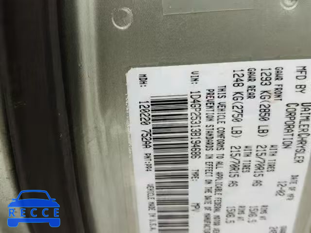 2003 DODGE CARAVAN SE 1D4GP25313B194686 image 9