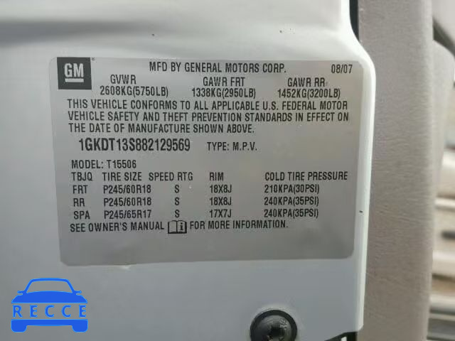 2008 GMC ENVOY 1GKDT13S882129569 image 9