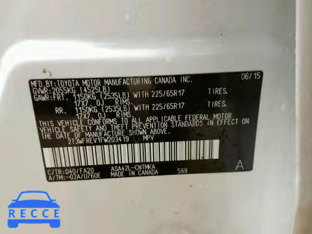 2015 TOYOTA RAV4 XLE 2T3WFREV1FW203419 image 9