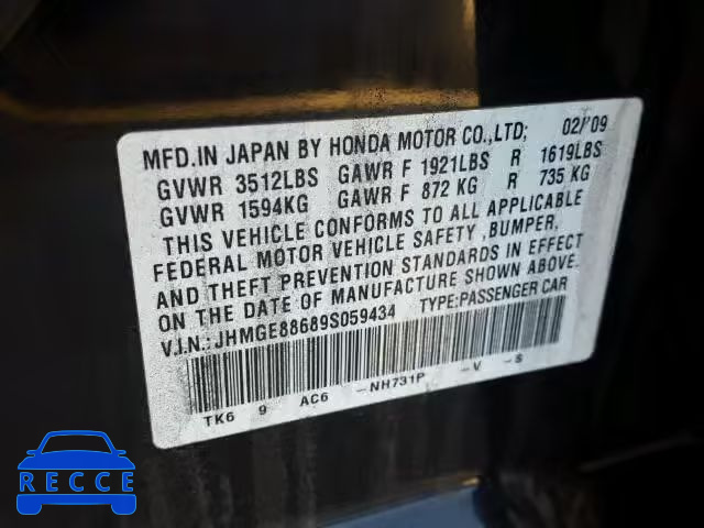 2009 HONDA FIT SPORT JHMGE88689S059434 image 9