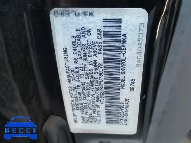 2000 TOYOTA CAMRY CE/L 4T1BG22K8YU730172 image 9