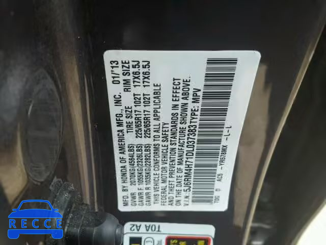 2013 HONDA CR-V EX-L 5J6RM4H71DL037383 image 9