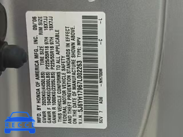 2007 HONDA ELEMENT SC 5J6YH17967L002263 image 9