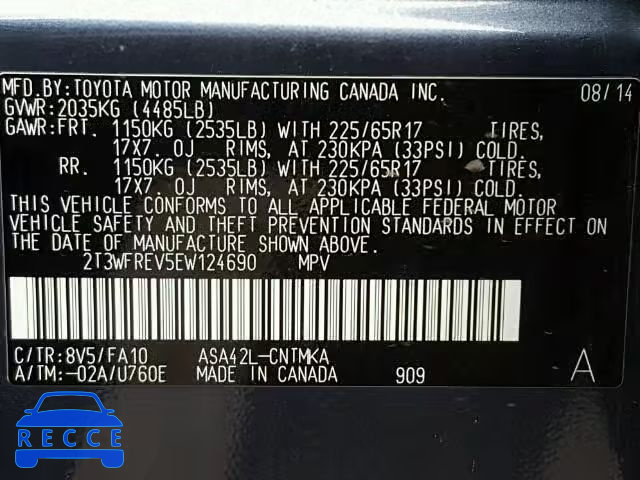 2014 TOYOTA RAV4 XLE 2T3WFREV5EW124690 image 9