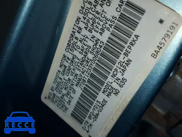 2000 TOYOTA ECHO JTDBT1233Y0068043 image 9