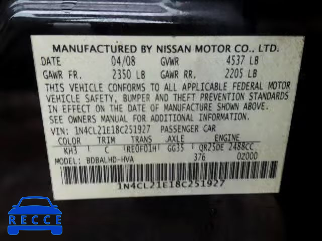 2008 NISSAN ALTIMA HYB 1N4CL21E18C251927 зображення 9