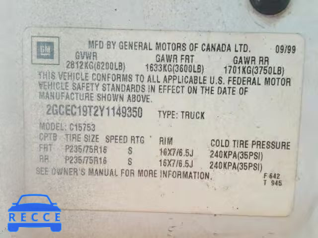 2000 CHEVROLET SILVERADO 2GCEC19T2Y1149350 image 9