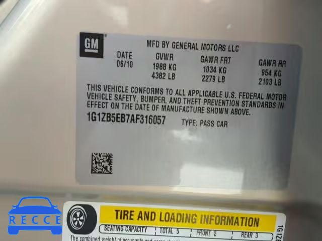 2010 CHEVROLET MALIBU LS 1G1ZB5EB7AF316057 image 9