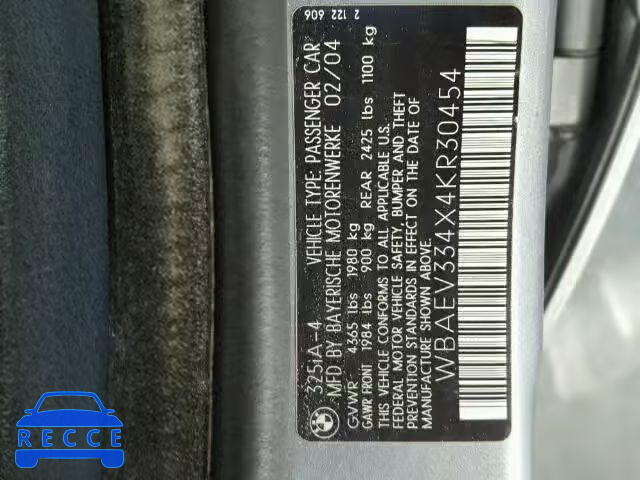 2004 BMW 325I WBAEV334X4KR30454 image 9