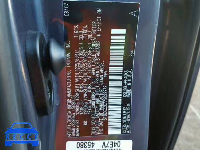 2007 TOYOTA SIENNA XLE 5TDZK22C77S099279 image 9