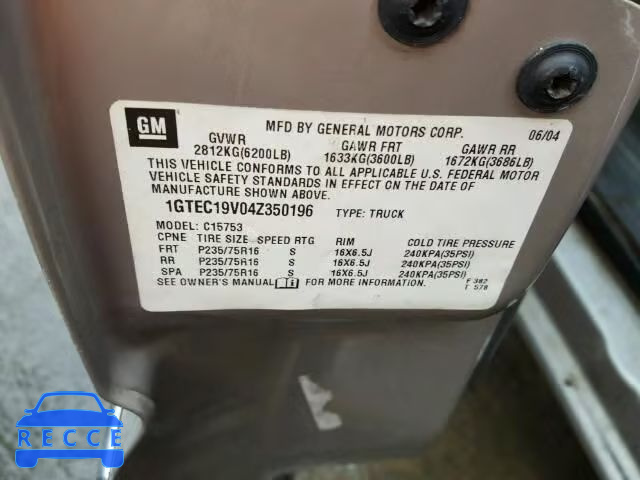 2004 GMC SIERRA C15 1GTEC19V04Z350196 image 9
