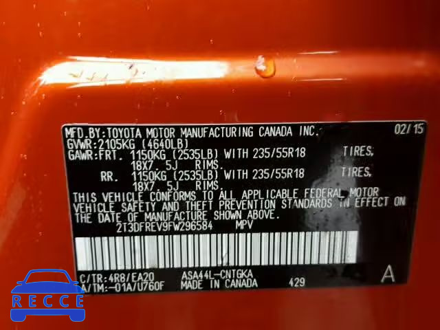 2015 TOYOTA RAV4 LIMIT 2T3DFREV9FW296584 image 9