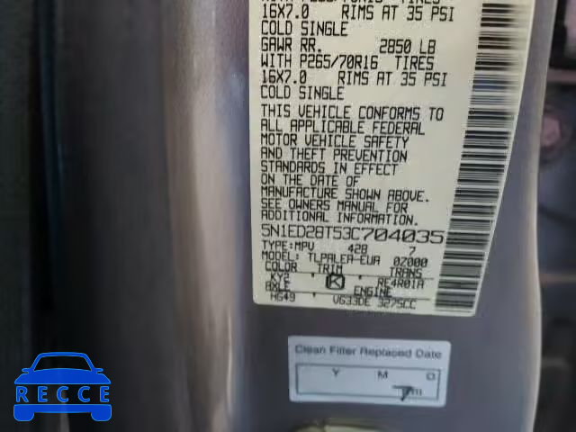 2003 NISSAN XTERRA XE/ 5N1ED28T53C704035 image 9