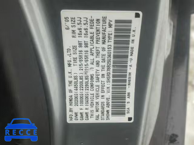 2005 HONDA CR-V EX SHSRD78825U340153 image 9