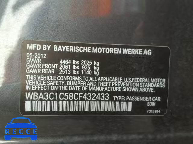 2012 BMW 328I SULEV WBA3C1C58CF432433 image 9