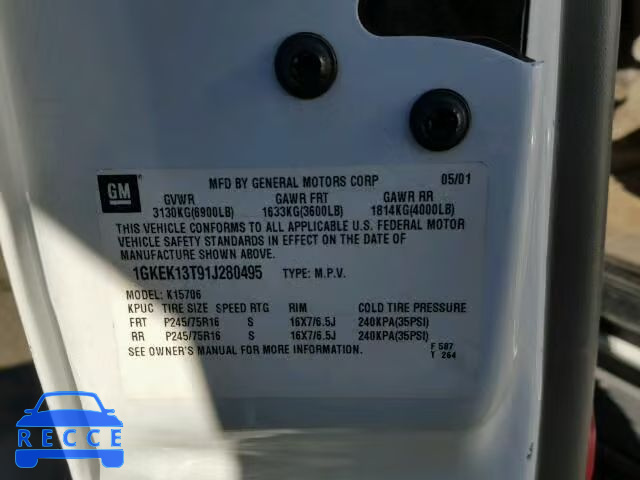 2001 GMC YUKON 1GKEK13T91J280495 image 9