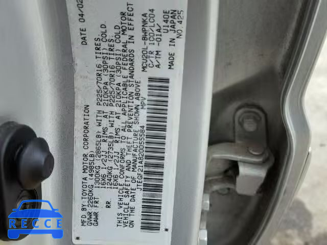 2002 TOYOTA HIGHLANDER JTEGF21A820055584 image 9