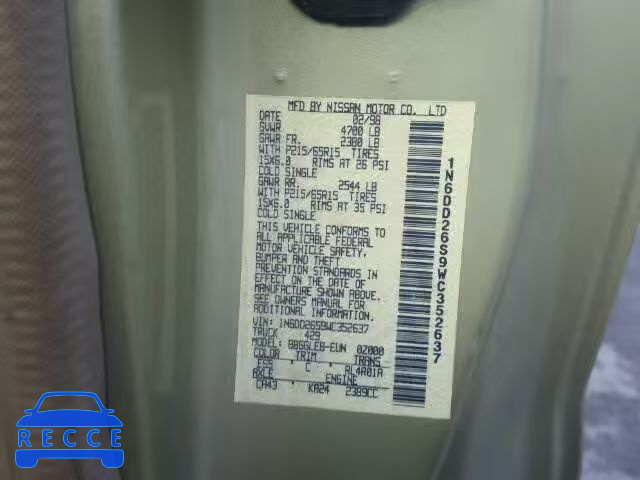 1998 NISSAN FRONTIER X 1N6DD26S9WC352637 image 9