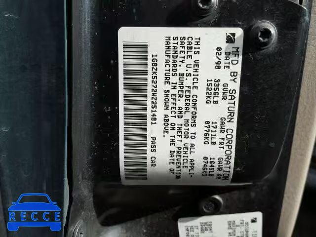 1998 SATURN SL2 1G8ZK5272WZ251481 image 9