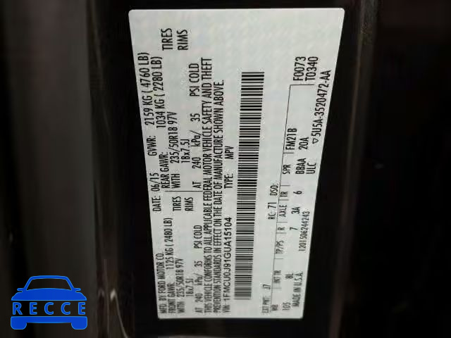 2016 FORD ESCAPE TIT 1FMCU0J91GUA15104 image 9