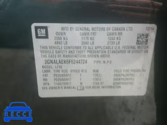 2015 CHEVROLET EQUINOX LS 2GNALAEK6F6244724 image 9