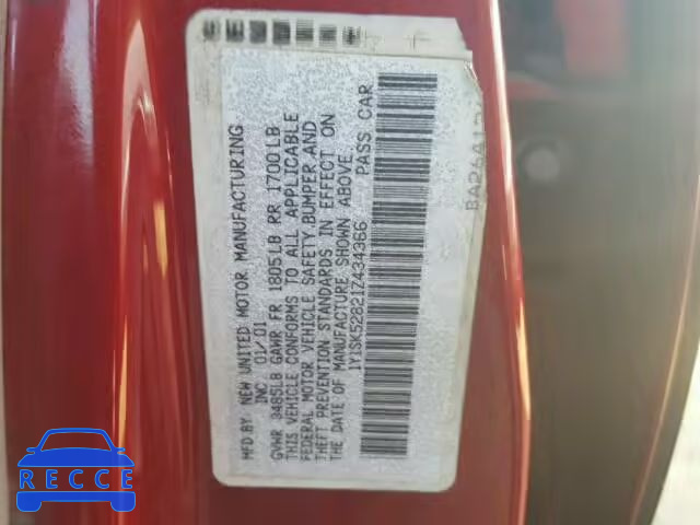 2001 CHEVROLET PRIZM/LSI 1Y1SK52821Z434366 image 9