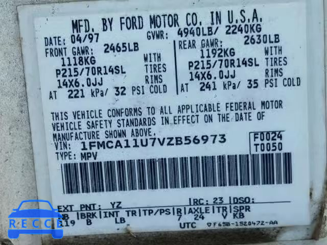 1997 FORD AEROSTAR 1FMCA11U7VZB56973 image 9